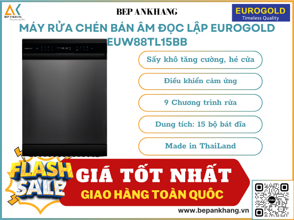 MÁY RỬA CHÉN BÁN ÂM ĐỌC LẬP EUROGOLD EUW88TL15BB - Made in ThaiLand